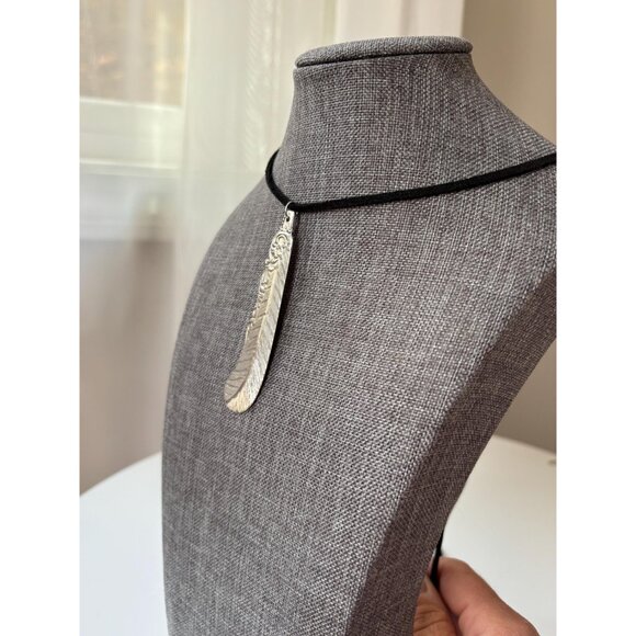 Handmade Silverware Feather Pendant Necklace - Upcycled "First Love" Knife - Picture 4 of 11